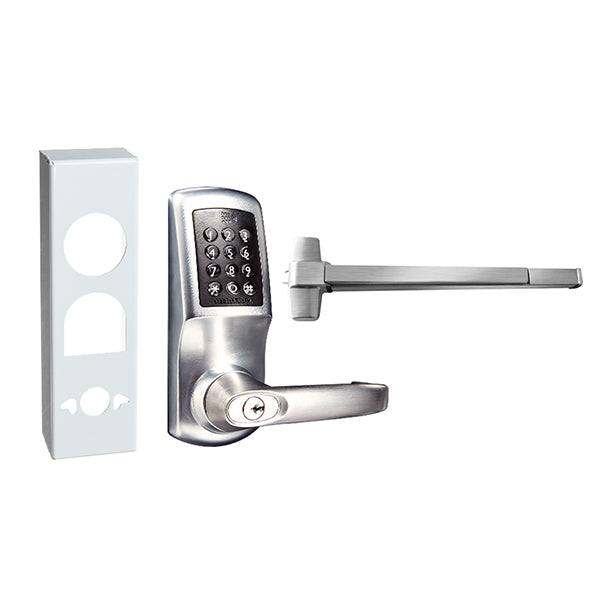 CodeLocks - CL5510 Gate Box Kit - Electronic Door Exit Trim with Panic Rim Exit Device - Heavy Duty - Panic Access Kit - Brushed Steel - Grade 2 - UHS Hardware
