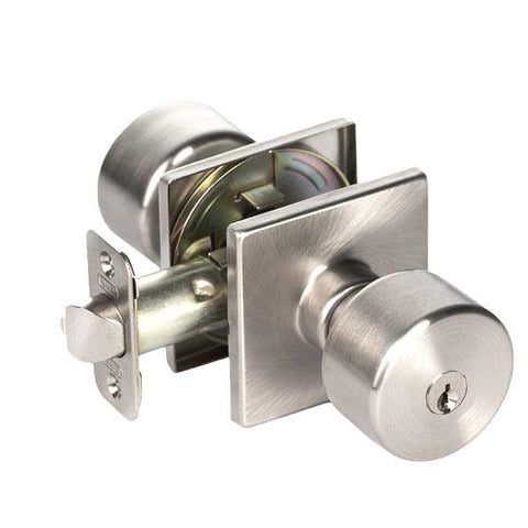 Contemporary Flat Ball Door Knob Set - Entrance - Square Rose - Satin Nickel - Grade 3 - UHS Hardware Contemporary Flat Ball Door Knob Set - Entrance - Square Rose - Satin Nickel - Grade 3 - UHS Hardware
