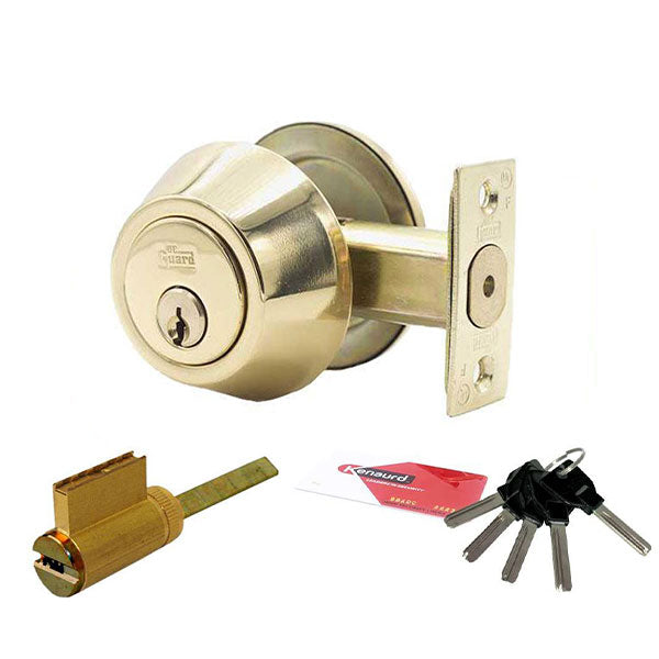 Premium Single Sided Deadbolt - w/ Key Controlled KIK Cylinder - 06 Keyway - UL Listed - US3 - Polished Brass - SC1 - UHS Hardware Premium Single Sided Deadbolt - w/ Key Controlled KIK Cylinder - 06 Keyway - UL Listed - US3 - Polished Brass - SC1 - UHS Hardware