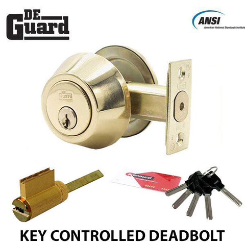 Premium Single Sided Deadbolt - w/ Key Controlled KIK Cylinder - 06 Keyway - UL Listed - US3 - Polished Brass - SC1 - UHS Hardware Premium Single Sided Deadbolt - w/ Key Controlled KIK Cylinder - 06 Keyway - UL Listed - US3 - Polished Brass - SC1 - UHS Hardware