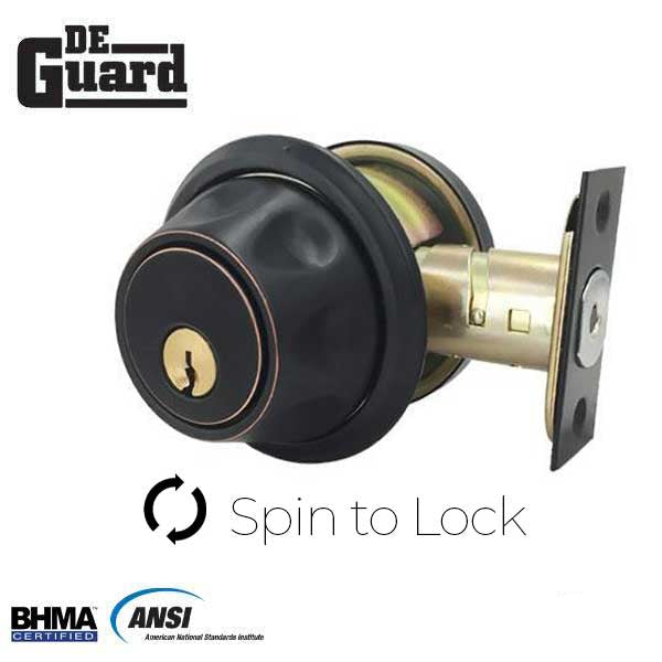 Premium Single Cylinder "Spin To Lock" Deadbolt - Oil Rubbed Bronze - Grade 3 - SC1 - UHS Hardware Premium Single Cylinder "Spin To Lock" Deadbolt - Oil Rubbed Bronze - Grade 3 - SC1 - UHS Hardware