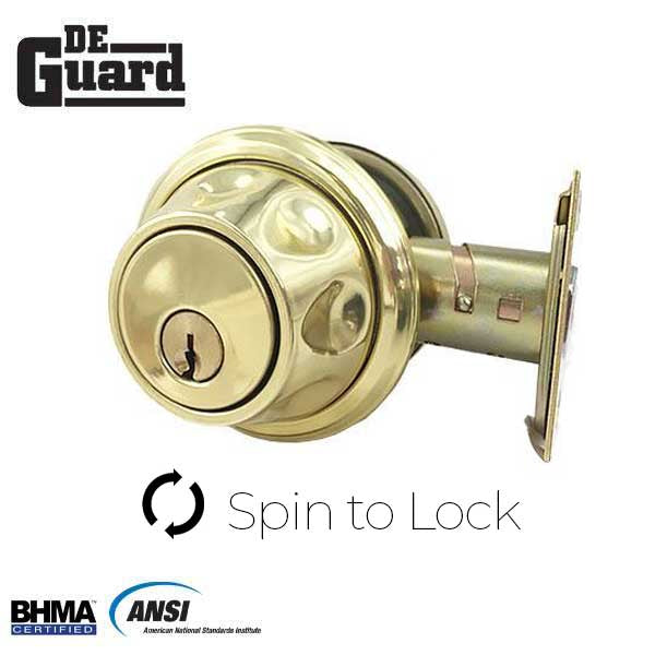 Premium Single Cylinder "Spin To Lock" Deadbolt - Polished Brass - Grade 3 - SC1 - UHS Hardware Premium Single Cylinder "Spin To Lock" Deadbolt - Polished Brass - Grade 3 - SC1 - UHS Hardware
