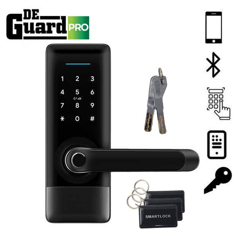 3 x DeGuard Pro - Premium Electronic Keyless Entry Smart Lever Set - H1B - Hotel / Multifamily - Bluetooth / Fingerprint / RFID / Wi-Fi - IP55 - Black (Pack of 3) 3 x DeGuard Pro - Premium Electronic Keyless Entry Smart Lever Set - H1B - Hotel / Multifamily - Bluetooth / Fingerprint / RFID / Wi-Fi - IP55 - Black (Pack of 3)