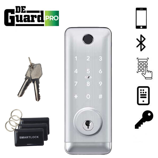 Premium Electronic Keyless Entry Smart Deadbolt - T1B - Bluetooth / Fingerprint / RFID / Wifi - IP55 (Silver | Black) - UHS Hardware Premium Electronic Keyless Entry Smart Deadbolt - T1B - Bluetooth / Fingerprint / RFID / Wifi - IP55 (Silver | Black) - UHS Hardware