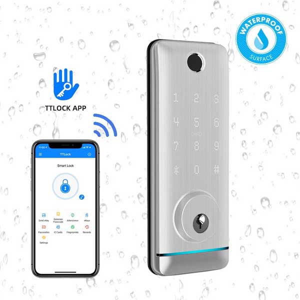 Premium Electronic Keyless Entry Smart Deadbolt - T1B - Bluetooth / Fingerprint / RFID / Wifi - IP55 (Silver | Black) - UHS Hardware Premium Electronic Keyless Entry Smart Deadbolt - T1B - Bluetooth / Fingerprint / RFID / Wifi - IP55 (Silver | Black) - UHS Hardware