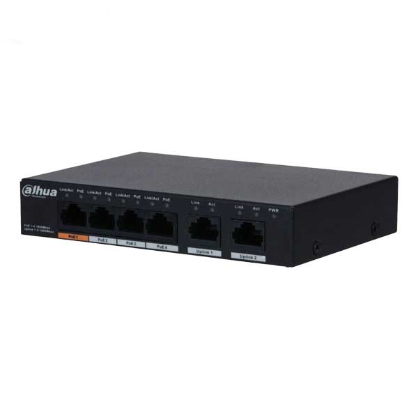 Dahua / Unmanaged PoE Gigabit Switch / Layer 2 / 4-Port / Ethernet / 53 VDC / 60W / PFS3006-4GT-60 - UHS Hardware Dahua / Unmanaged PoE Gigabit Switch / Layer 2 / 4-Port / Ethernet / 53 VDC / 60W / PFS3006-4GT-60 - UHS Hardware