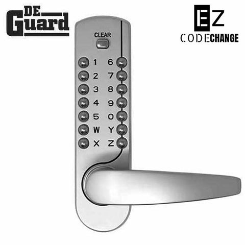Premium Mechanical Keypad Keyless Lever Lock - EZ Code Change - Satin Chrome - UHS Hardware Premium Mechanical Keypad Keyless Lever Lock - EZ Code Change - Satin Chrome - UHS Hardware