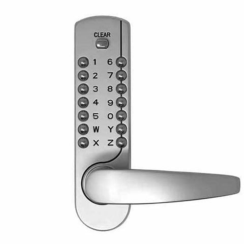 Premium Mechanical Keypad Keyless Lever Lock - EZ Code Change - Satin Chrome - UHS Hardware Premium Mechanical Keypad Keyless Lever Lock - EZ Code Change - Satin Chrome - UHS Hardware