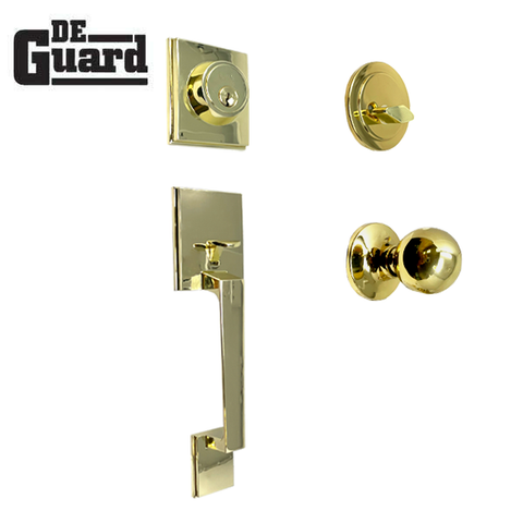Premium Square "Montana" Style Design Handleset - Entrance - SC1 Keyway - Polished Brass - Grade 3 - UHS Hardware Premium Square "Montana" Style Design Handleset - Entrance - SC1 Keyway - Polished Brass - Grade 3 - UHS Hardware