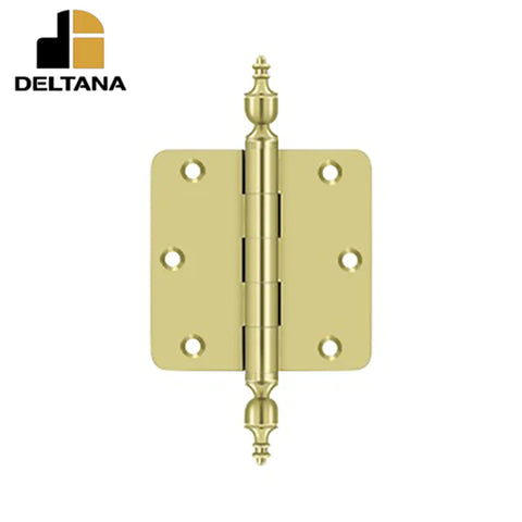 Deltana - 3-1/2" x 3-1/2" x 1/4" Radius Hinge - Urn Tipped - Solid Brass - 0.085" Thickness Deltana - 3-1/2" x 3-1/2" x 1/4" Radius Hinge - Urn Tipped - Solid Brass - 0.085" Thickness