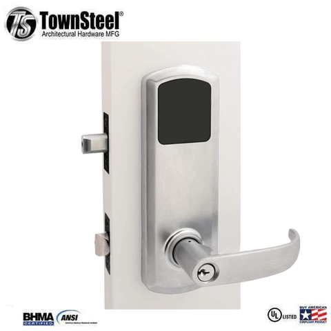 TownSteel - E-Genius 5000 - Interconnected Electronic Touch Keypad Lock - Entry - Bluetooth & RFID - 4" - On Center - Right Handed - Satin Chrome - Grade 1 - UHS Hardware TownSteel - E-Genius 5000 - Interconnected Electronic Touch Keypad Lock - Entry - Bluetooth & RFID - 4" - On Center - Right Handed - Satin Chrome - Grade 1 - UHS Hardware