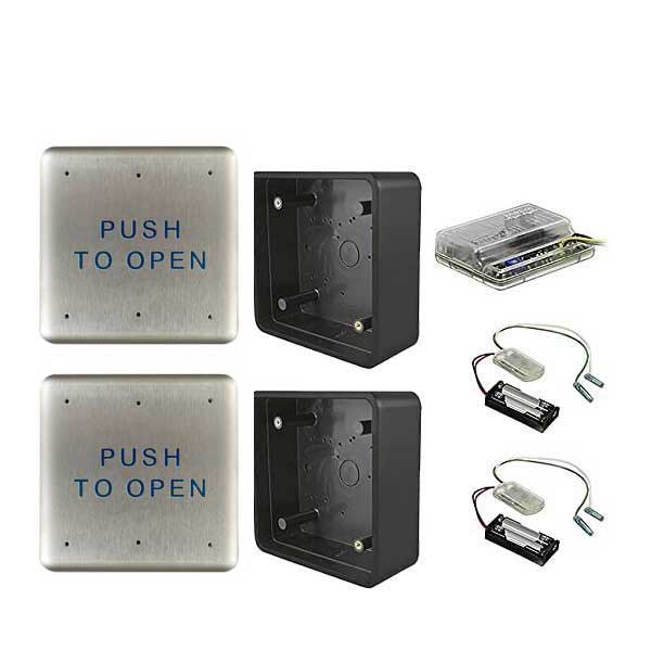 Ditec - W6-133 - Wireless Push Button Activation Kit - 2- 4.5" push plates 2 - mounting boxes 2 - transmitters & 1 receiver - UHS Hardware Ditec - W6-133 - Wireless Push Button Activation Kit - 2- 4.5" push plates 2 - mounting boxes 2 - transmitters & 1 receiver - UHS Hardware
