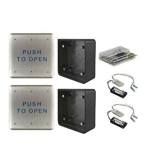 Ditec - W6-133 - Wireless Push Button Activation Kit - 2- 4.5" push plates 2 - mounting boxes 2 - transmitters & 1 receiver - UHS Hardware Ditec - W6-133 - Wireless Push Button Activation Kit - 2- 4.5" push plates 2 - mounting boxes 2 - transmitters & 1 receiver - UHS Hardware