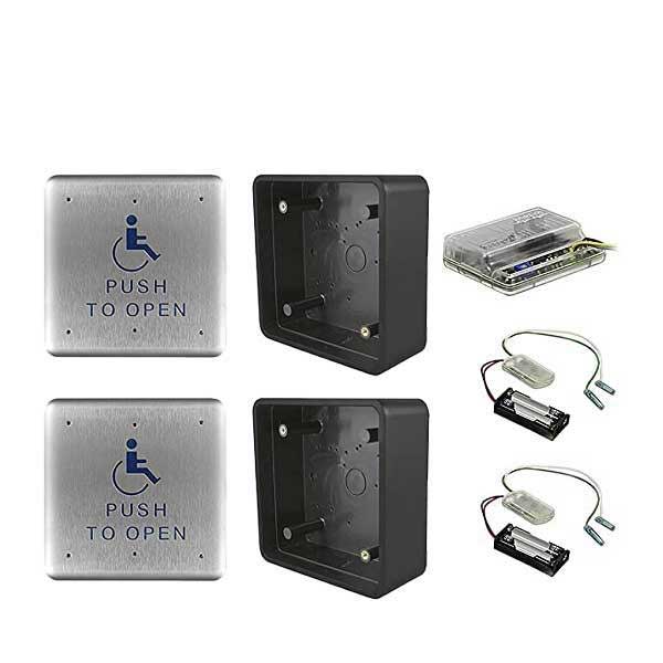 Ditec - W6-138 - Wireless Push Button Activation Kit - 2- 4.5" push plates 2 - mounting boxes 2 - transmitters & 1 receiver - UHS Hardware Ditec - W6-138 - Wireless Push Button Activation Kit - 2- 4.5" push plates 2 - mounting boxes 2 - transmitters & 1 receiver - UHS Hardware