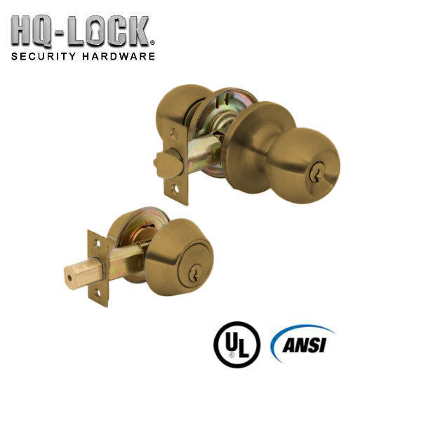 HQ LOCK - Entry Lockset - Deadbolt Combo Set - Single Cylinder - Antique Brass - Optional Keyway - UHS Hardware HQ LOCK - Entry Lockset - Deadbolt Combo Set - Single Cylinder - Antique Brass - Optional Keyway - UHS Hardware