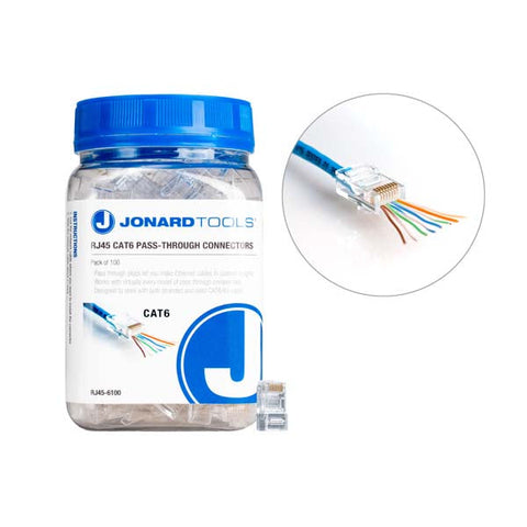 Jonard Tools - CAT6 RJ45 Pass-Through Connectors (Pack of 100) - UHS Hardware Jonard Tools - CAT6 RJ45 Pass-Through Connectors (Pack of 100) - UHS Hardware