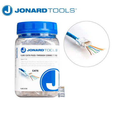 Jonard Tools - CAT6 RJ45 Pass-Through Connectors (Pack of 100) - UHS Hardware Jonard Tools - CAT6 RJ45 Pass-Through Connectors (Pack of 100) - UHS Hardware