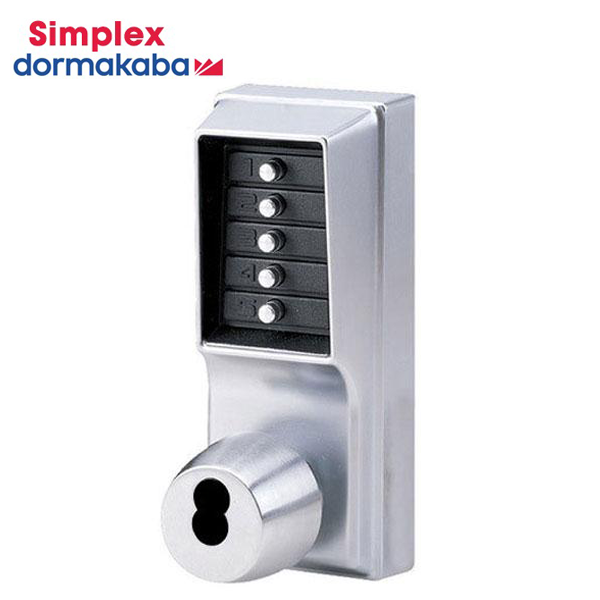 Simplex - 1021B - Pushbutton Cylindrical Combination Lever Lock - SFIC - 2¾" Backset - Satin Chrome - UHS Hardware Simplex - 1021B - Pushbutton Cylindrical Combination Lever Lock - SFIC - 2¾" Backset - Satin Chrome - UHS Hardware
