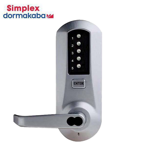 Simplex - 5021R - Mechanical Pushbutton Cylindrical Lever Lock - LFIC - Winston Lever - 2¾" Backset - Satin Chrome - Grade 1 - UHS Hardware Simplex - 5021R - Mechanical Pushbutton Cylindrical Lever Lock - LFIC - Winston Lever - 2¾" Backset - Satin Chrome - Grade 1 - UHS Hardware