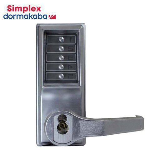 Simplex - LL1021M - Mechanical Pushbutton Cylindrical Lever Set - LFIC Medeco - 2¾" Backset - Satin Chrome - Optional Handing - UHS Hardware Simplex - LL1021M - Mechanical Pushbutton Cylindrical Lever Set - LFIC Medeco - 2¾" Backset - Satin Chrome - Optional Handing - UHS Hardware