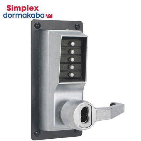 Simplex LRP1020M Mechanical Pushbutton Exit Trim Lever Lock w/ Combination Entry & Medeco (LFIC) - 626 - Satin Chrome w/ Key Override - RH - UHS Hardware Simplex LRP1020M Mechanical Pushbutton Exit Trim Lever Lock w/ Combination Entry & Medeco (LFIC) - 626 - Satin Chrome w/ Key Override - RH - UHS Hardware