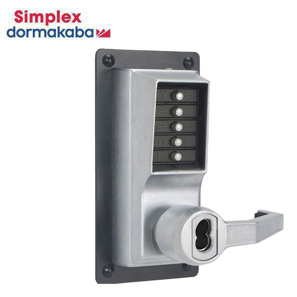 Simplex - LRP1020R - Mechanical Pushbutton Cylindrical Lever Set - LFIC - 2¾" Backset - RHR - Satin Chrome - UHS Hardware Simplex - LRP1020R - Mechanical Pushbutton Cylindrical Lever Set - LFIC - 2¾" Backset - RHR - Satin Chrome - UHS Hardware