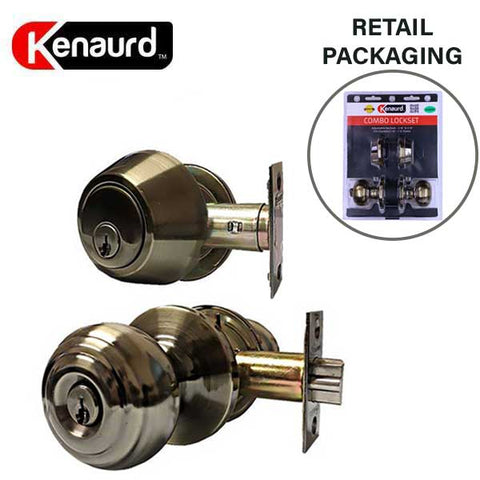 Premium Combo Lockset - Knob & Deadbolt - Entrance - Antique Brass - Retail Packaging - SC1 - Grade 3 - UHS Hardware Premium Combo Lockset - Knob & Deadbolt - Entrance - Antique Brass - Retail Packaging - SC1 - Grade 3 - UHS Hardware