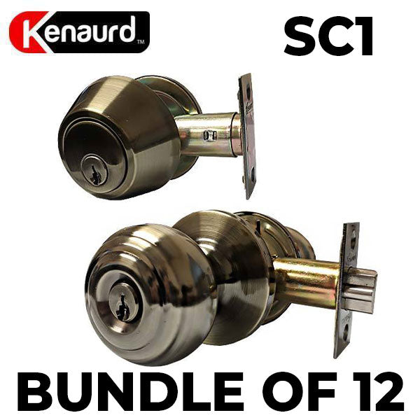 x12 Premium Combo Lockset - Knob & Deadbolt - Antique Brass - AB - SC1 (BUNDLE OF 12) - UHS Hardware x12 Premium Combo Lockset - Knob & Deadbolt - Antique Brass - AB - SC1 (BUNDLE OF 12) - UHS Hardware