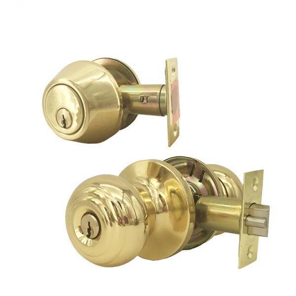 Premium Combo Lockset – Knob & Deadbolt – Polished Brass – PB – KW1 - UHS Hardware