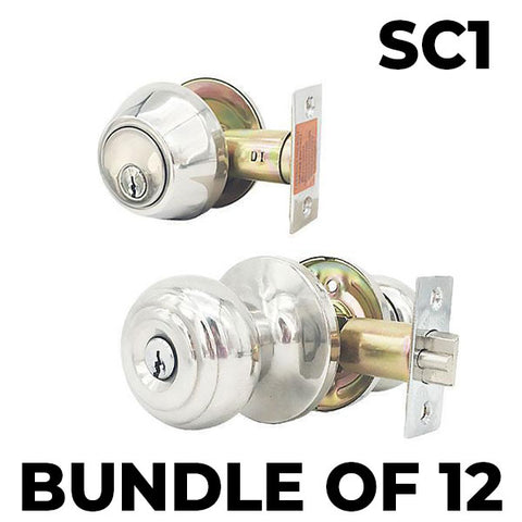 x12 Premium Combo Lockset - Knob & Deadbolt - Bright Chrome - BC - SC1 (BUNDLE OF 12) - UHS Hardware x12 Premium Combo Lockset - Knob & Deadbolt - Bright Chrome - BC - SC1 (BUNDLE OF 12) - UHS Hardware