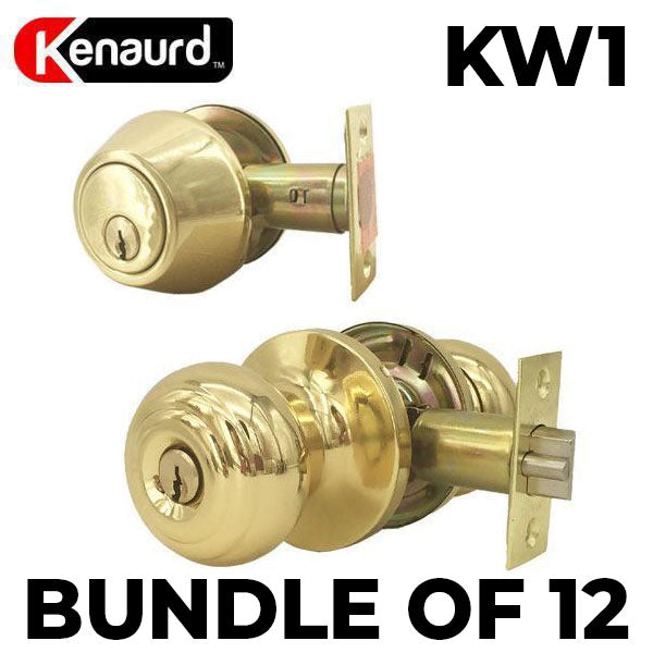 x12 Premium Combo Lockset - Knob & Deadbolt - Polished Brass - PB - KW1 (BUNDLE OF 12) - UHS Hardware x12 Premium Combo Lockset - Knob & Deadbolt - Polished Brass - PB - KW1 (BUNDLE OF 12) - UHS Hardware