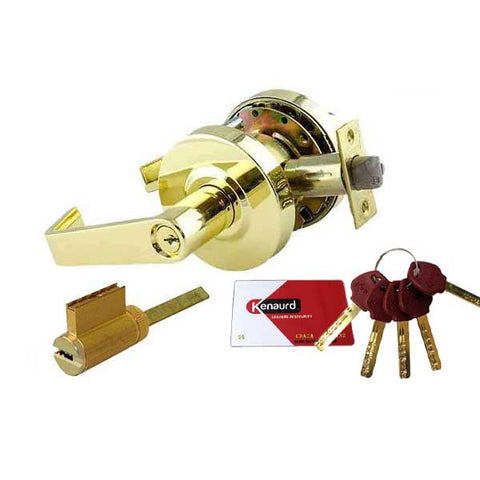 Commercial Lever Handle - High Security KIK Cylinder - 2-3/4” Standard Backset - Polished Brass - Entrance - Grade 2 - UHS Hardware Commercial Lever Handle - High Security KIK Cylinder - 2-3/4” Standard Backset - Polished Brass - Entrance - Grade 2 - UHS Hardware