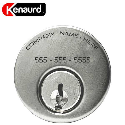 Custom Branded Premium Mortise Cylinder - w/ Name and Phone Number - 1" - 26D - Satin Chrome - (SC1) - UHS Hardware Custom Branded Premium Mortise Cylinder - w/ Name and Phone Number - 1" - 26D - Satin Chrome - (SC1) - UHS Hardware