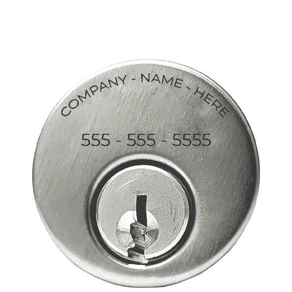 Custom Branded Premium Mortise Cylinder - w/ Name and Phone Number - 1" - 26D - Satin Chrome - (SC1) - UHS Hardware Custom Branded Premium Mortise Cylinder - w/ Name and Phone Number - 1" - 26D - Satin Chrome - (SC1) - UHS Hardware
