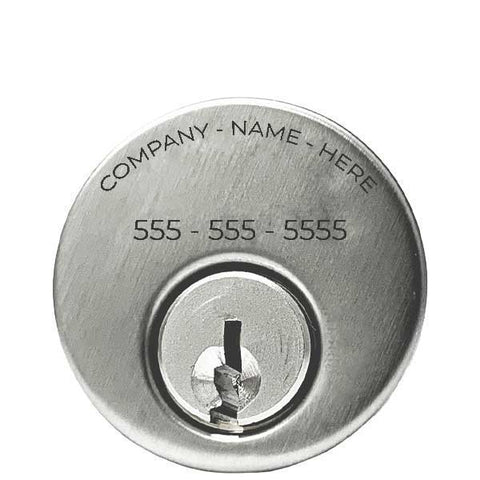 Custom Branded Premium Mortise Cylinder - w/ Name and Phone Number - 1" - 26D - Satin Chrome - (SC1) - UHS Hardware Custom Branded Premium Mortise Cylinder - w/ Name and Phone Number - 1" - 26D - Satin Chrome - (SC1) - UHS Hardware
