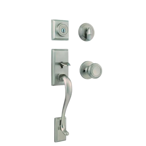 Kwikset - 800HEXCN - Hawthorne Handleset w/ Cameron Knob - Square Rose - 15 - Satin Nickel - Entrance - KW1 - SmartKey Technology - Grade 1 - UHS Hardware