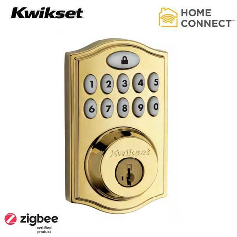 Kwikset - SmartCode 914 - Electronic Traditional Deadbolt w/ Home Connect / Zigbee / SmartKey - L03 - Polished Brass - UHS Hardware Kwikset - SmartCode 914 - Electronic Traditional Deadbolt w/ Home Connect / Zigbee / SmartKey - L03 - Polished Brass - UHS Hardware