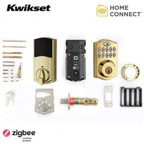 Kwikset - SmartCode 914 - Electronic Traditional Deadbolt w/ Home Connect / Zigbee / SmartKey - L03 - Polished Brass - UHS Hardware Kwikset - SmartCode 914 - Electronic Traditional Deadbolt w/ Home Connect / Zigbee / SmartKey - L03 - Polished Brass - UHS Hardware