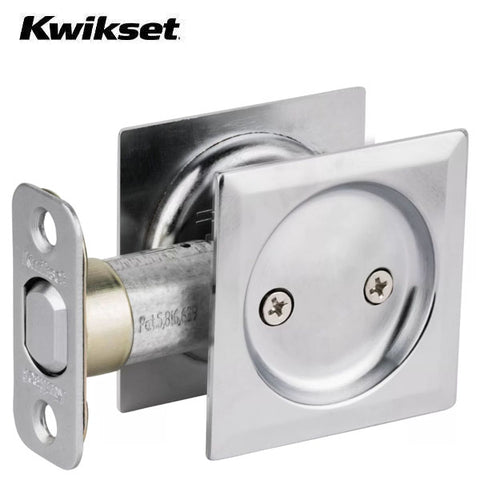 Kwikset - 93340 - Square Pocket Door Lock - Passage - 26D - Satin Chrome - UHS Hardware Kwikset - 93340 - Square Pocket Door Lock - Passage - 26D - Satin Chrome - UHS Hardware