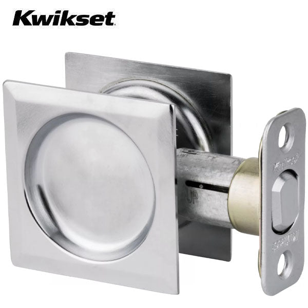 Kwikset - 93340 - Square Pocket Door Lock - Passage - 26D - Satin Chrome - UHS Hardware Kwikset - 93340 - Square Pocket Door Lock - Passage - 26D - Satin Chrome - UHS Hardware