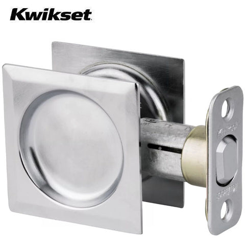 Kwikset - 93340 - Square Pocket Door Lock - Passage - 26D - Satin Chrome - UHS Hardware Kwikset - 93340 - Square Pocket Door Lock - Passage - 26D - Satin Chrome - UHS Hardware
