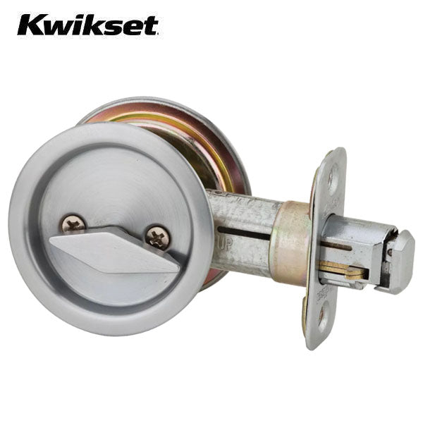 Kwikset - 93350 - Round Pocket Door Lock - Privacy - 26D - Satin Chrome - UHS Hardware Kwikset - 93350 - Round Pocket Door Lock - Privacy - 26D - Satin Chrome - UHS Hardware