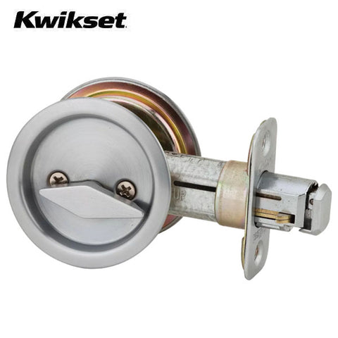 Kwikset - 93350 - Round Pocket Door Lock - Privacy - 26D - Satin Chrome - UHS Hardware Kwikset - 93350 - Round Pocket Door Lock - Privacy - 26D - Satin Chrome - UHS Hardware