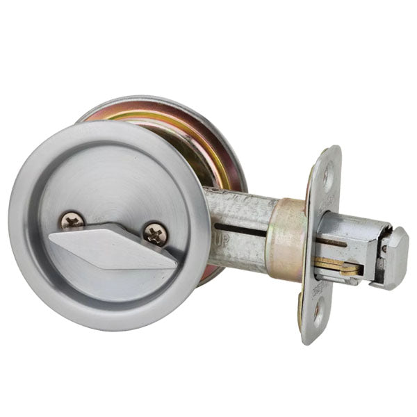 Kwikset - 93350 - Round Pocket Door Lock - Privacy - 26D - Satin Chrome - UHS Hardware Kwikset - 93350 - Round Pocket Door Lock - Privacy - 26D - Satin Chrome - UHS Hardware