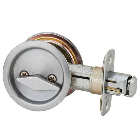 Kwikset - 93350 - Round Pocket Door Lock - Privacy - 26D - Satin Chrome - UHS Hardware Kwikset - 93350 - Round Pocket Door Lock - Privacy - 26D - Satin Chrome - UHS Hardware