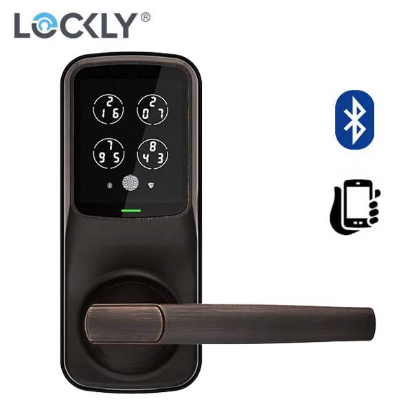 Lockly - PGD628VB - Secure Biometric Electronic Lever Set Latch - Bluetooth - Venetian Bronze - UHS Hardware Lockly - PGD628VB - Secure Biometric Electronic Lever Set Latch - Bluetooth - Venetian Bronze - UHS Hardware