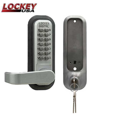 Lockey - 2835 - Mechanical Keypad - Keyless Lock - Lever Set - Passage - w/ Key Override - Satin Chrome - UHS Hardware Lockey - 2835 - Mechanical Keypad - Keyless Lock - Lever Set - Passage - w/ Key Override - Satin Chrome - UHS Hardware
