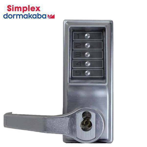Simplex - LL1021M - Mechanical Pushbutton Cylindrical Lever Lock - LFIC Medeco - 2¾" Backset - Satin Chrome - LH/LHR - UHS Hardware Simplex - LL1021M - Mechanical Pushbutton Cylindrical Lever Lock - LFIC Medeco - 2¾" Backset - Satin Chrome - LH/LHR - UHS Hardware