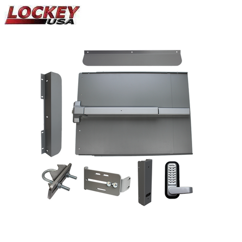 Lockey - ED61 - Edge Panic Shield Security Kit - With PB1100 Panic Bar - Silver - UHS Hardware Lockey - ED61 - Edge Panic Shield Security Kit - With PB1100 Panic Bar - Silver - UHS Hardware