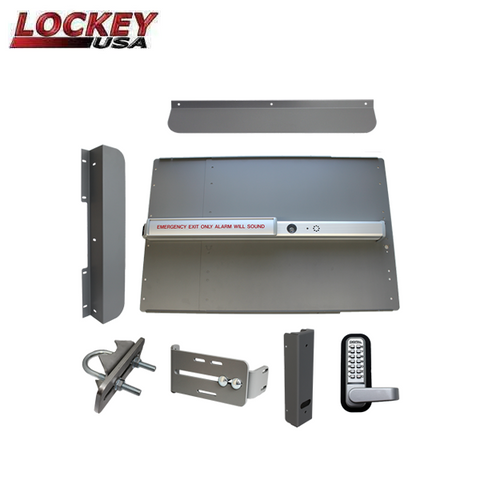 Lockey - ED65S - Edge Panic Shield Security Kit - With PB2500AL Alarmed Panic Bar - Silver - UHS Hardware Lockey - ED65S - Edge Panic Shield Security Kit - With PB2500AL Alarmed Panic Bar - Silver - UHS Hardware